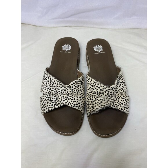 Yellowbox Kassie Cheetah SANDALS Women's 7 Slip On Cross Strap Beige Black - Picture 7 of 7